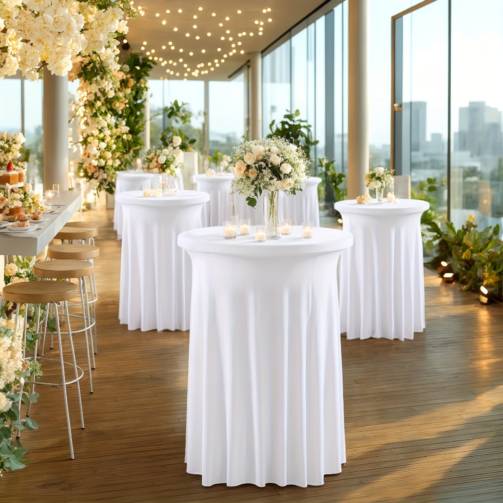 Conference Table Round - ผ้าคลุมโต๊ะทรงกลมสีพื้นแบบยืดได้ ผ้าคลุมโต๊ะบาร์แบบยืดหยุ่น ผ้าคลุมโต๊ะประชุมกันฝุ่นแบบตกแต่ง