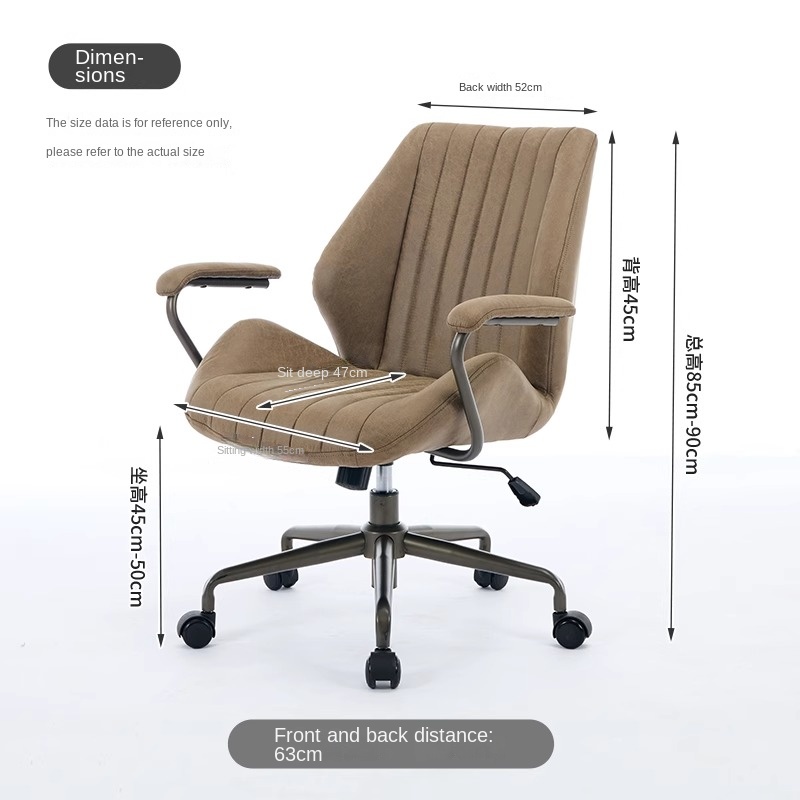 Office Furniture Usa - เก้าอี้สำนักงานหนังกลับแบบอเมริกัน ขาเหล็ก ปรับความสูงและพนักพิงได้ หมุนได้ เก้าอี้ผู้บริหารแบบเรียบง่าย สำหรับใช้ในบ้านหรือสำนักงาน