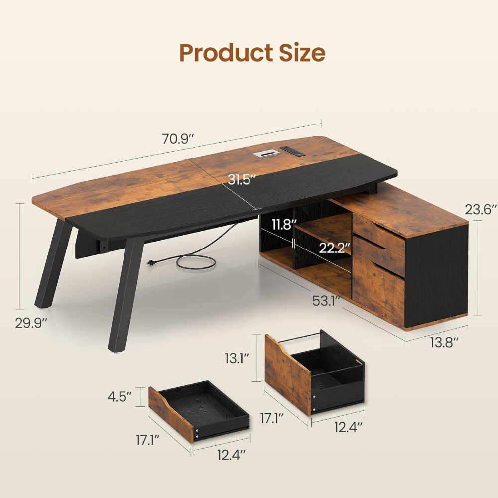 โต๊ะทำงานผู้บริหารขนาด 71 นิ้ว - Office Furniture Usa บทวิจารณ์และราคา
